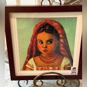 Mexican Folk Art Framed Matted Virginia Olivares Calendar Print 1940’s 11x11”